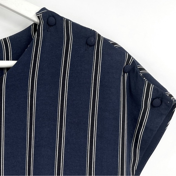 FRNCH Dress Striped Shift Dress Navy Cap Short Sleeves Size Medium - Picture 5 of 7